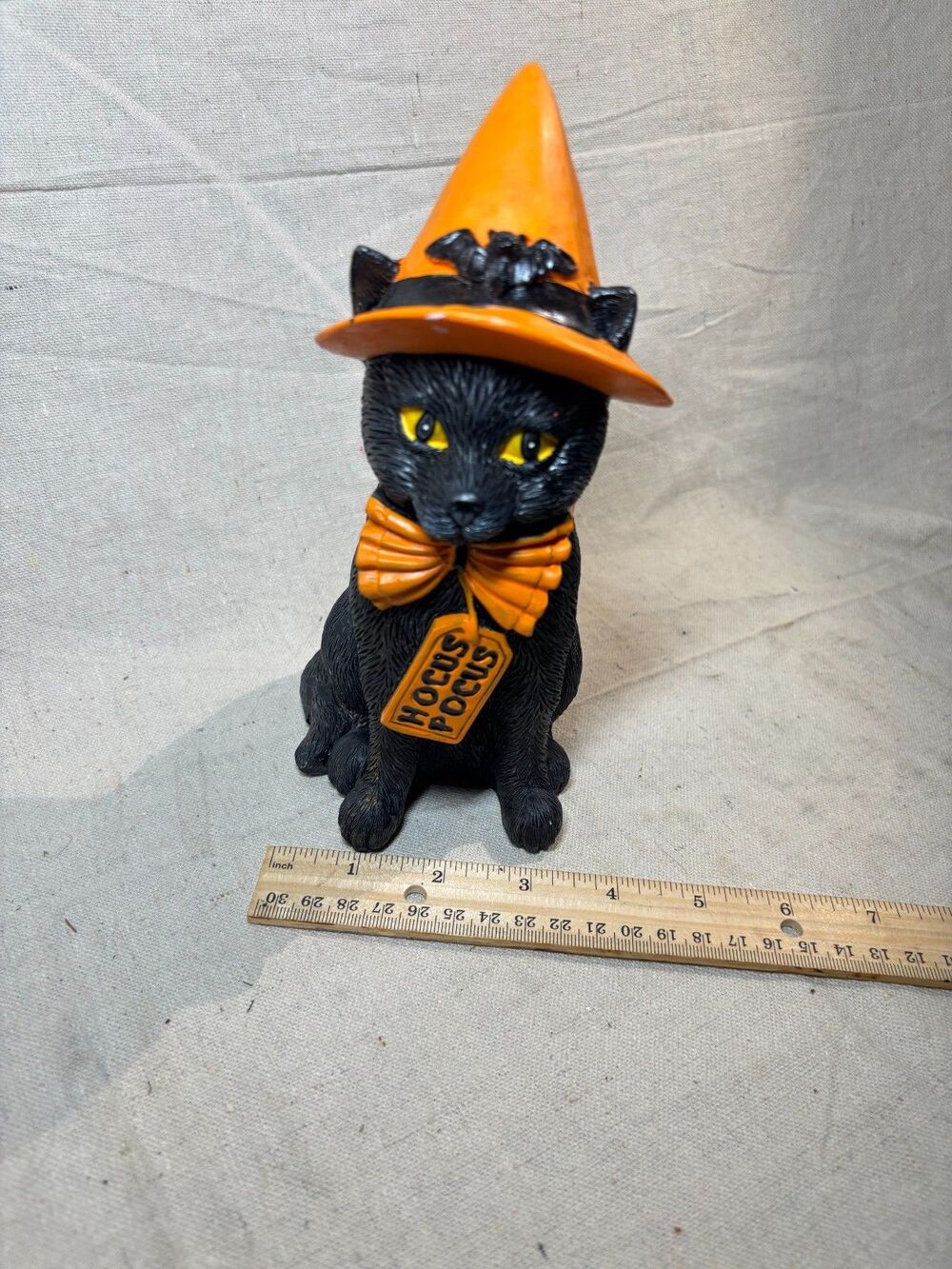 Black Resin Cat Orange Hat "Hocus Pocus" Halloween Decor - Picture 7 of 8